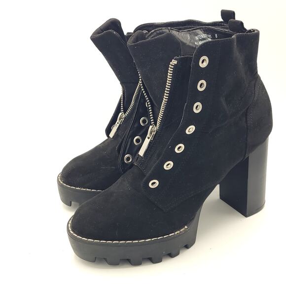 Bamboo Black 4.5" Block High Heel Round Toe Lace Up Ankle Boots Women Size 8 - Picture 1 of 9